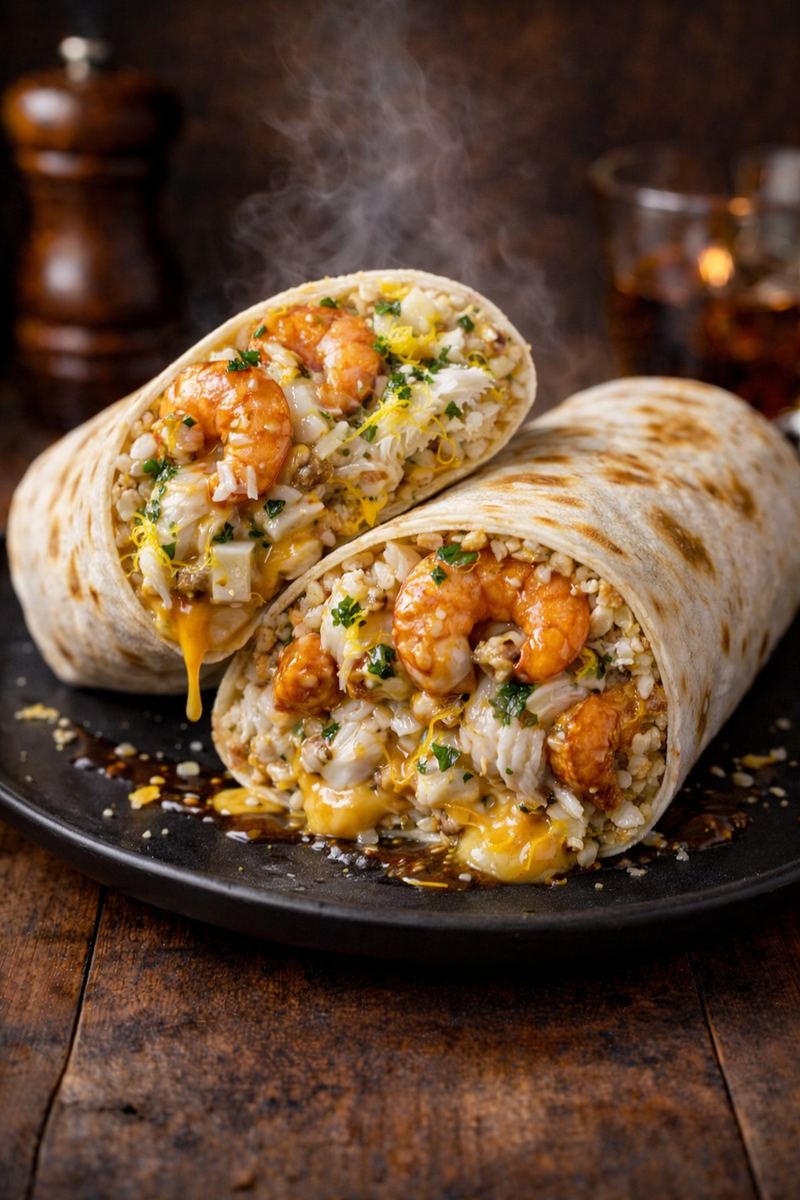 Lemon Garlic Crab & Shrimp Burrito